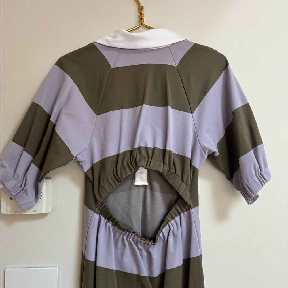 Tibi | Olive Lavender Colorblock Striped Rugby Back Cutout Dress - Picture 10 of 11